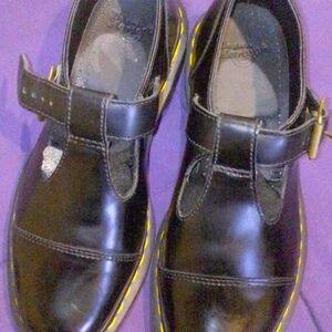 Dr. Martens Black Flats with Yellow Stitching